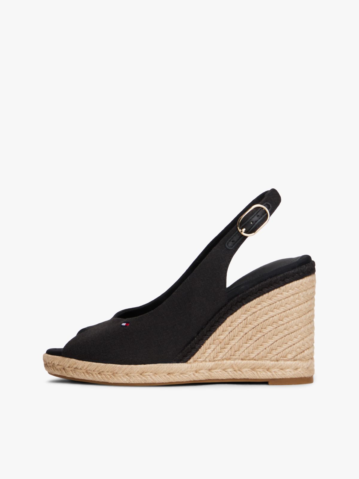 Hemp Slingback Wedge Espadrilles — Black
