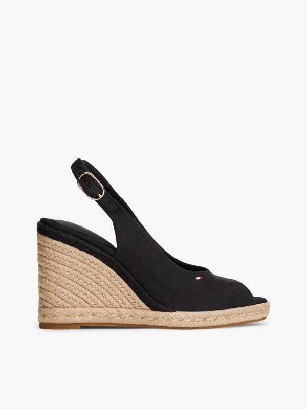 Hemp Slingback Wedge Espadrilles — Black