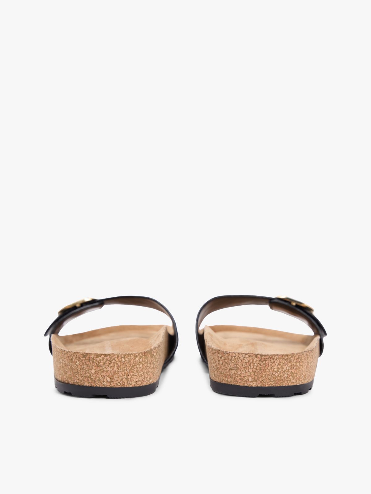 Cork Footbed Slip-On Sandals — Black