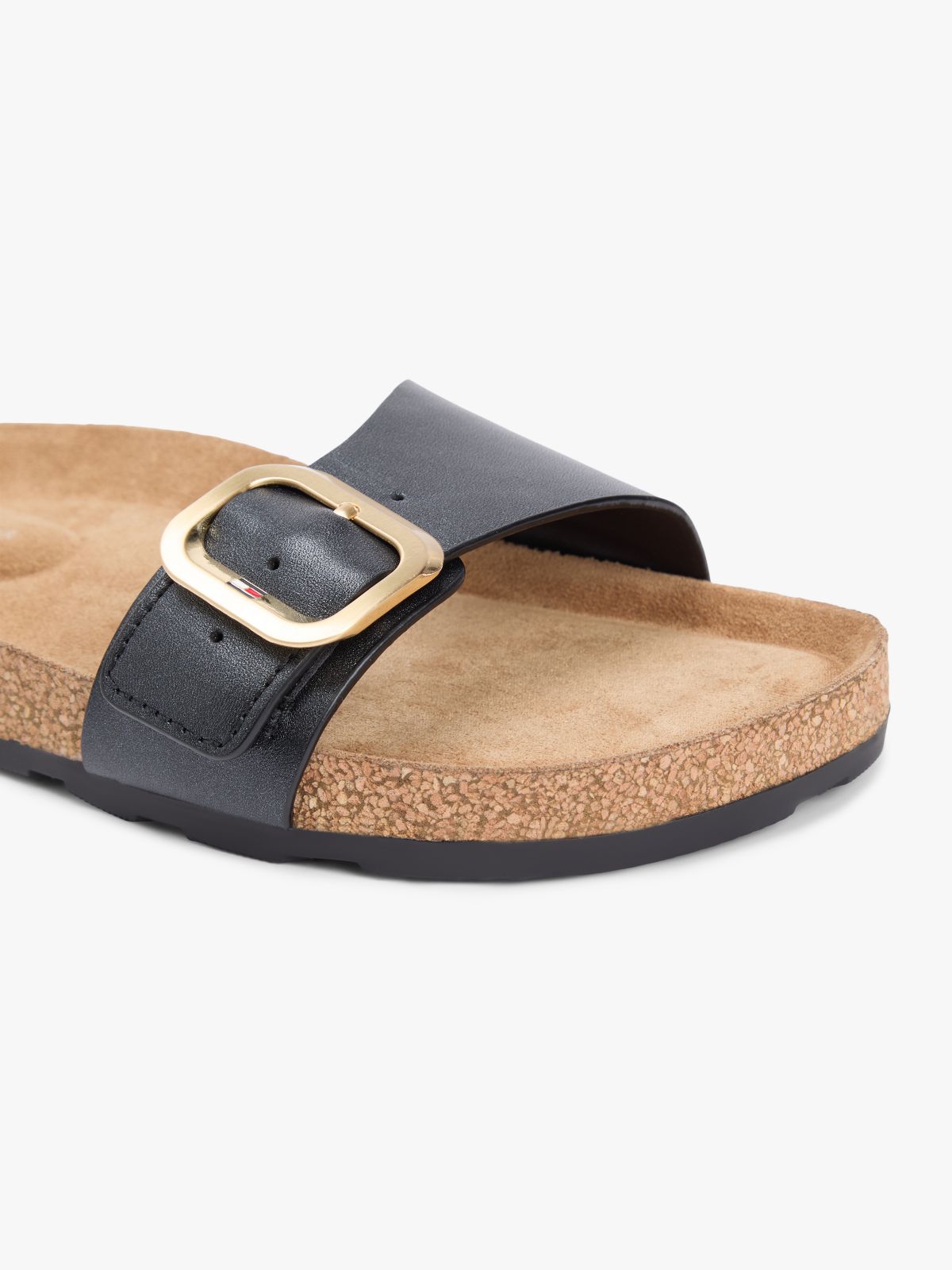 Cork Footbed Slip-On Sandals — Black