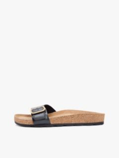 Cork Footbed Slip-On Sandals — Black 7