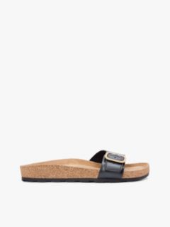 Cork Footbed Slip-On Sandals — Black 1