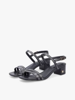 Leather Contrast Topstitch Block Heel Sandals — Black 2