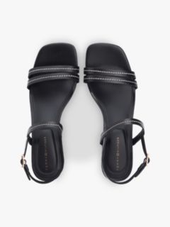Leather Contrast Topstitch Block Heel Sandals — Black 3