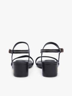 Leather Contrast Topstitch Block Heel Sandals — Black 4
