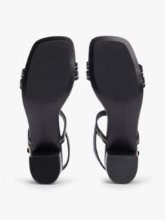 Leather Contrast Topstitch Block Heel Sandals — Black 5