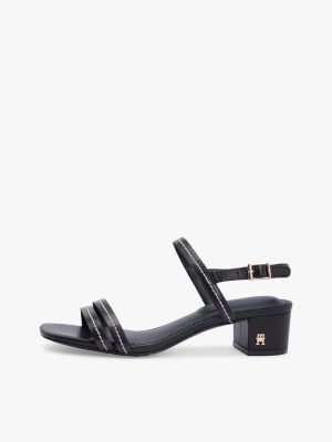 black leather contrast topstitch block heel sandals for women tommy hilfiger