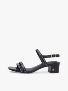 Leather Contrast Topstitch Block Heel Sandals — Black 7