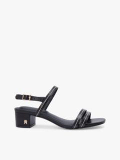 Leather Contrast Topstitch Block Heel Sandals — Black 1