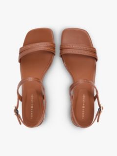 Leather Contrast Topstitch Block Heel Sandals — Brown 3
