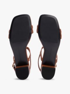 Leather Contrast Topstitch Block Heel Sandals — Brown 5