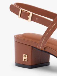 Leather Contrast Topstitch Block Heel Sandals — Brown 6