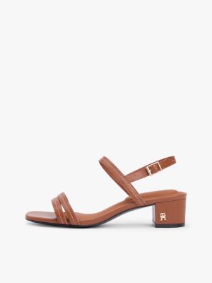 brown leather contrast topstitch block heel sandals for women tommy hilfiger