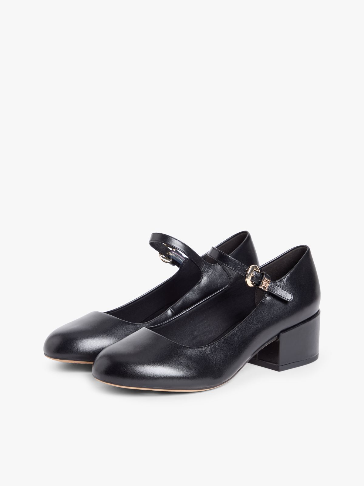 Leather Mary Jane Block Heels — Black