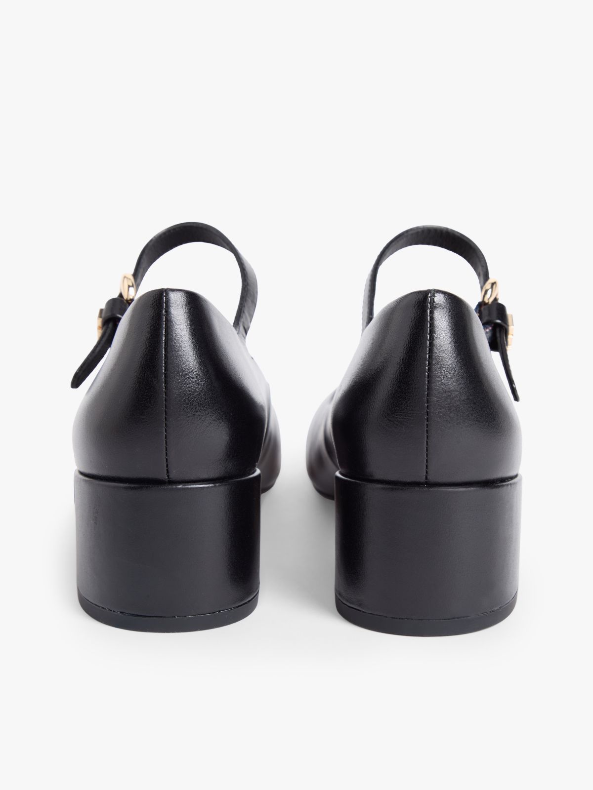 Leather Mary Jane Block Heels — Black