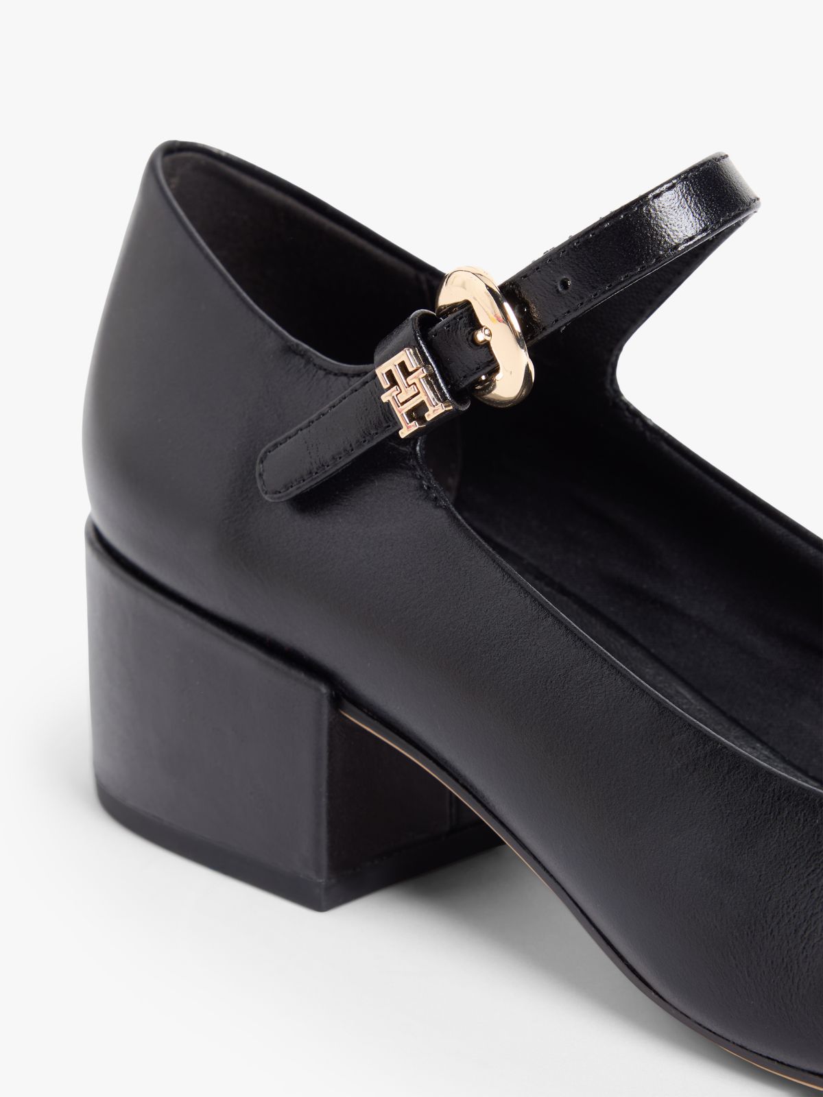 Leather Mary Jane Block Heels — Black