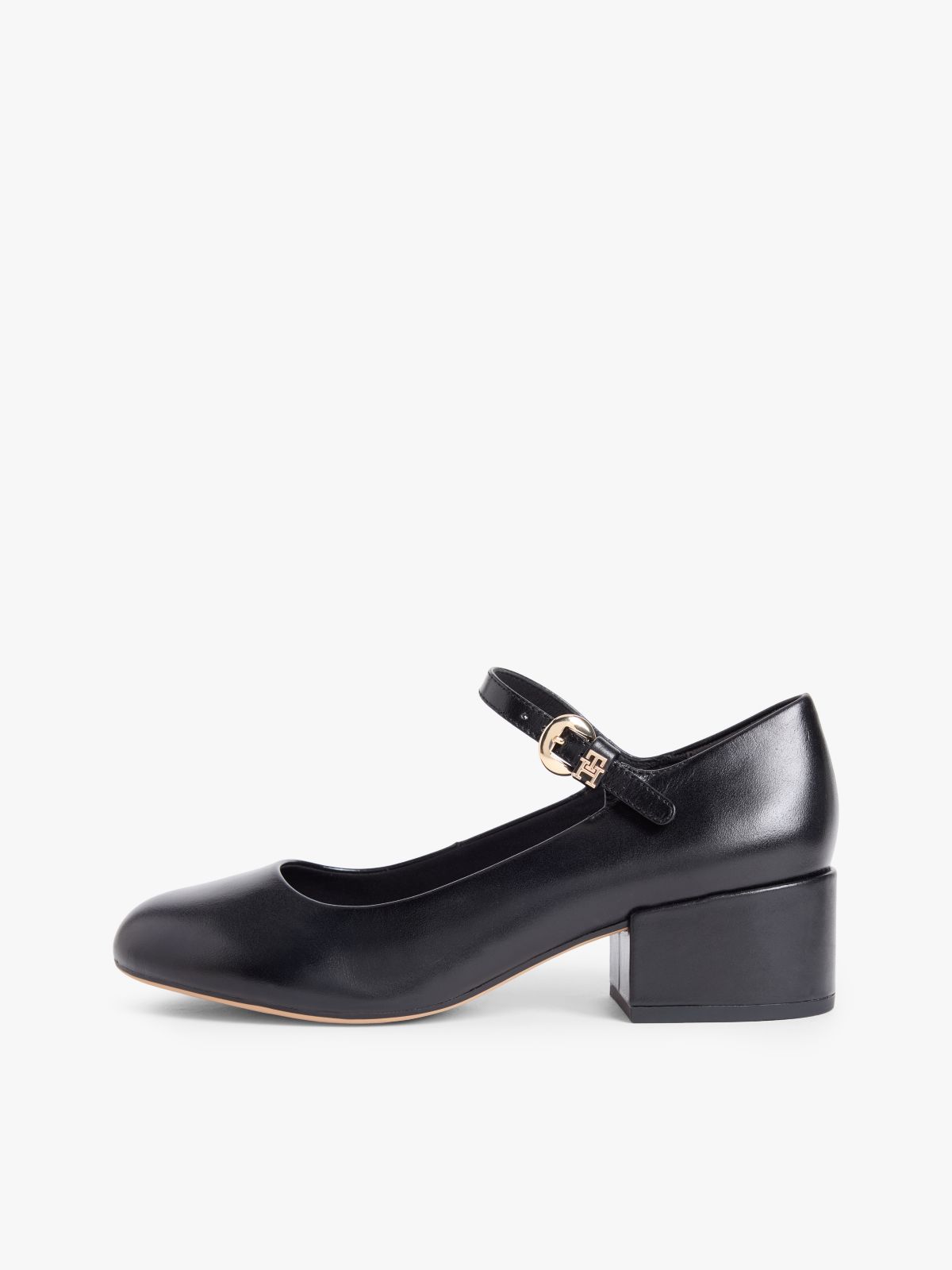 Leather Mary Jane Block Heels — Black