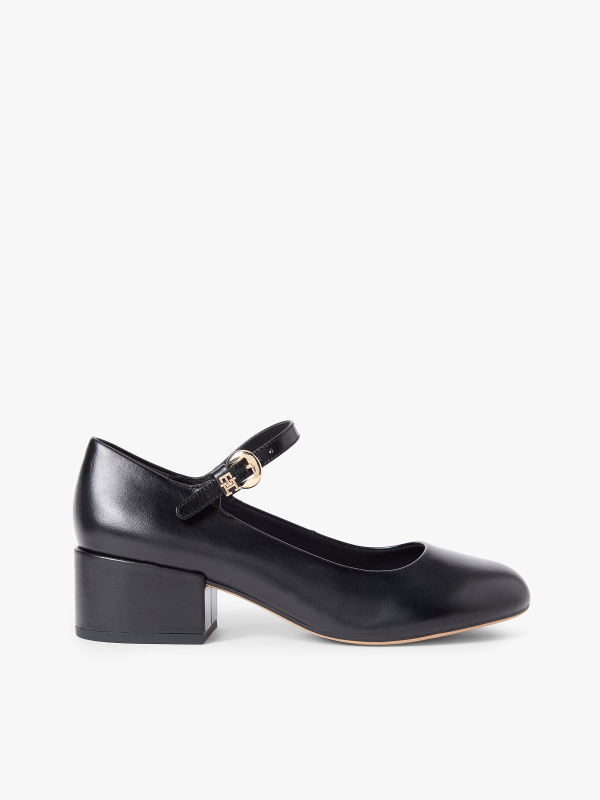 Leather Mary Jane Block Heels — Black