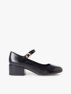 Leather Mary Jane Block Heels — Black 1
