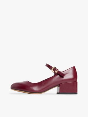 brown leather mary jane block heels for women tommy hilfiger