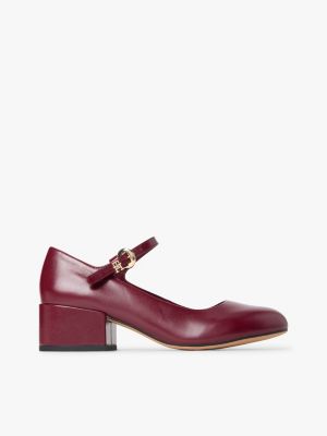 brown leather mary jane block heels for women tommy hilfiger
