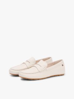 Leather Enamel Flag Driver Shoes — Beige 2