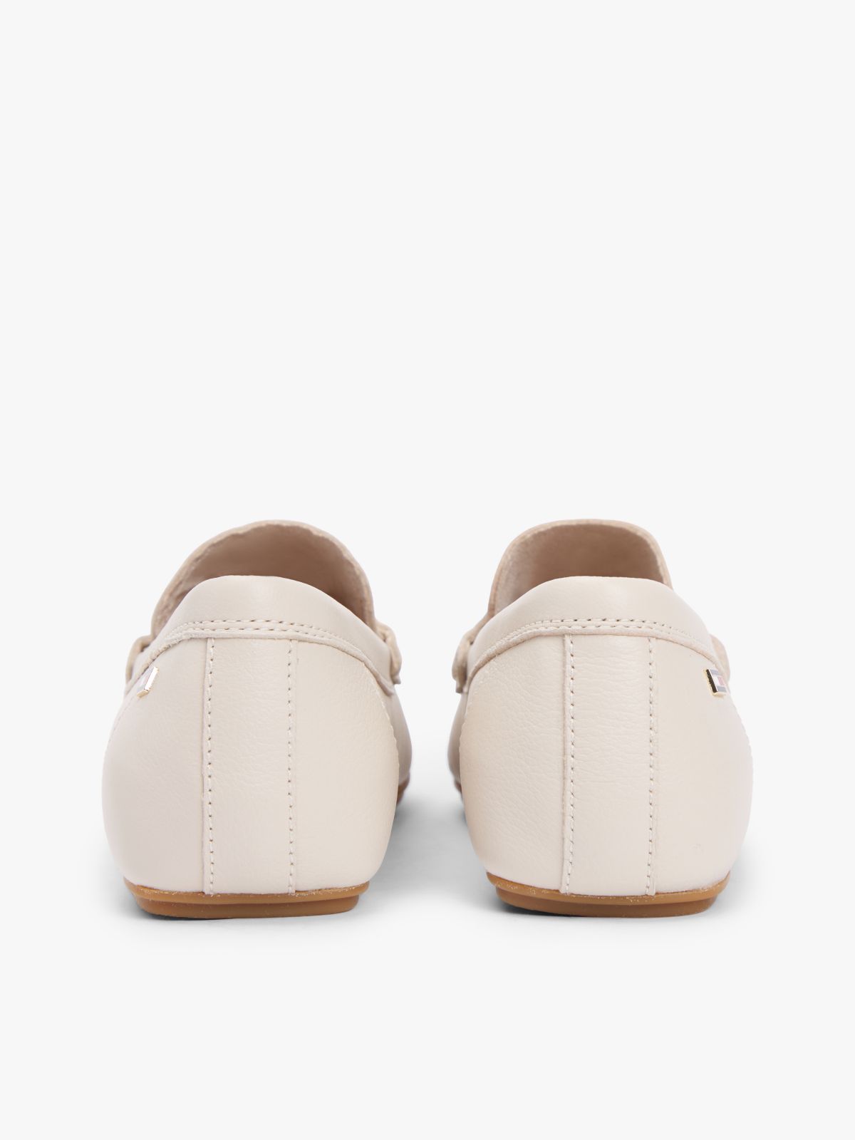 Leather Enamel Flag Driver Shoes — Beige