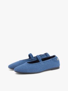 Canvas Denim Elasticated Strap Ballerinas — Blue 2