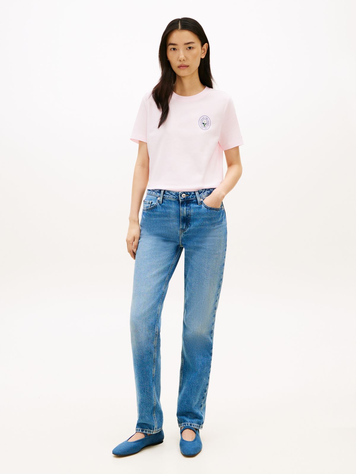 Canvas Denim Elasticated Strap Ballerinas — Blue