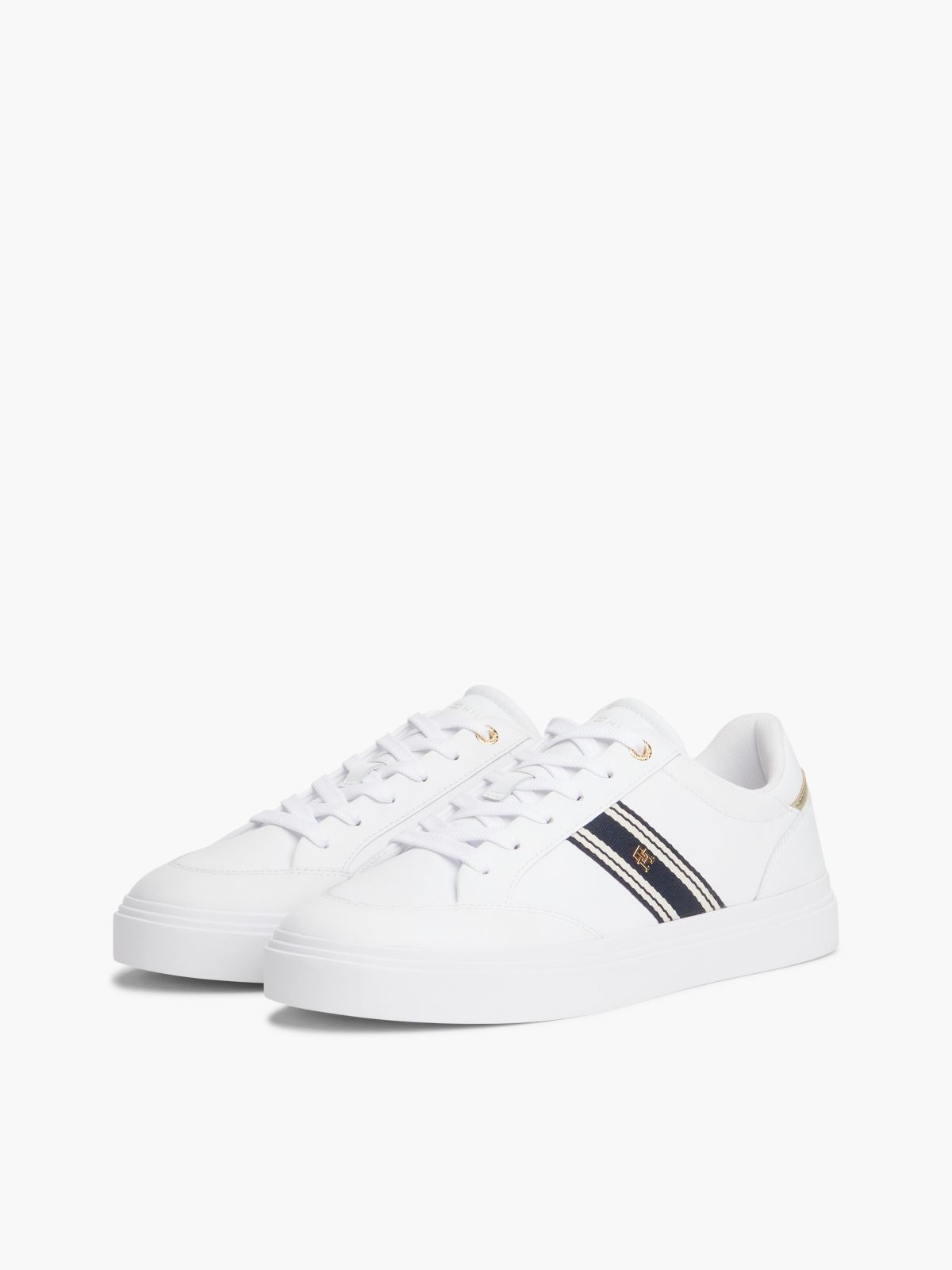 Leather Webbing Strap Cupsole Trainers — White