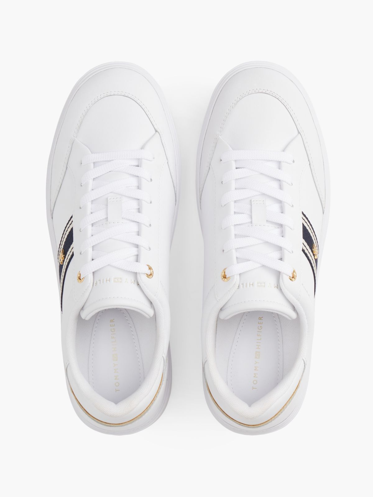 Leather Webbing Strap Cupsole Trainers — White