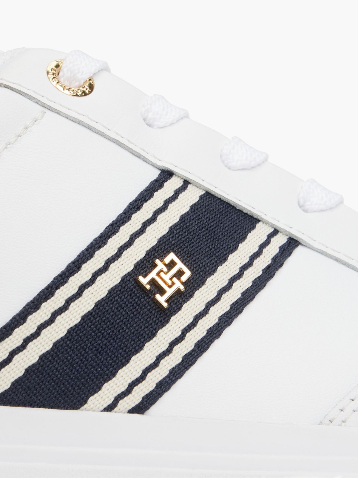 Leather Webbing Strap Cupsole Trainers — White