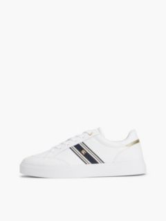 Leather Webbing Strap Cupsole Trainers — White 7