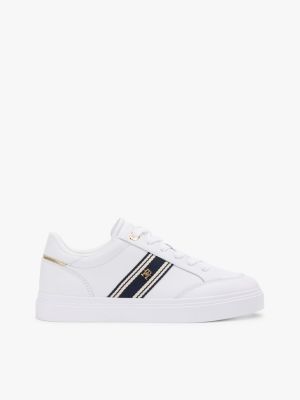 white ledersneaker mit cupsole und gurtband-detail für damen - tommy hilfiger