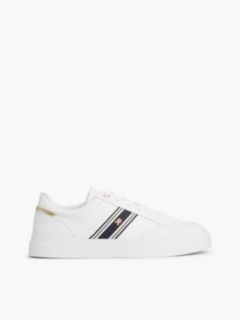 Leather Webbing Strap Cupsole Trainers — White 1