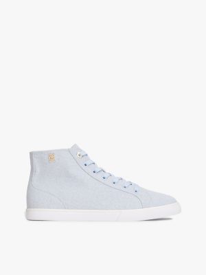 blue th monogram canvas mid-top trainers for women tommy hilfiger