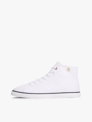 sneakers medie in tela con monogramma th bianco da donne tommy hilfiger