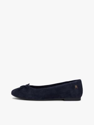 blau veloursleder-ballerina mit th-monogramm für damen - tommy hilfiger