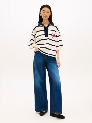 blau veloursleder-ballerina mit th-monogramm für damen - tommy hilfiger