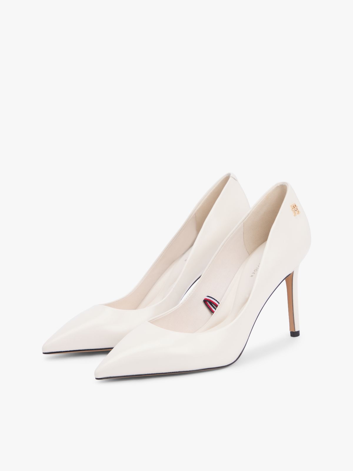 Leather Pointed Toe Stiletto Heels — Beige