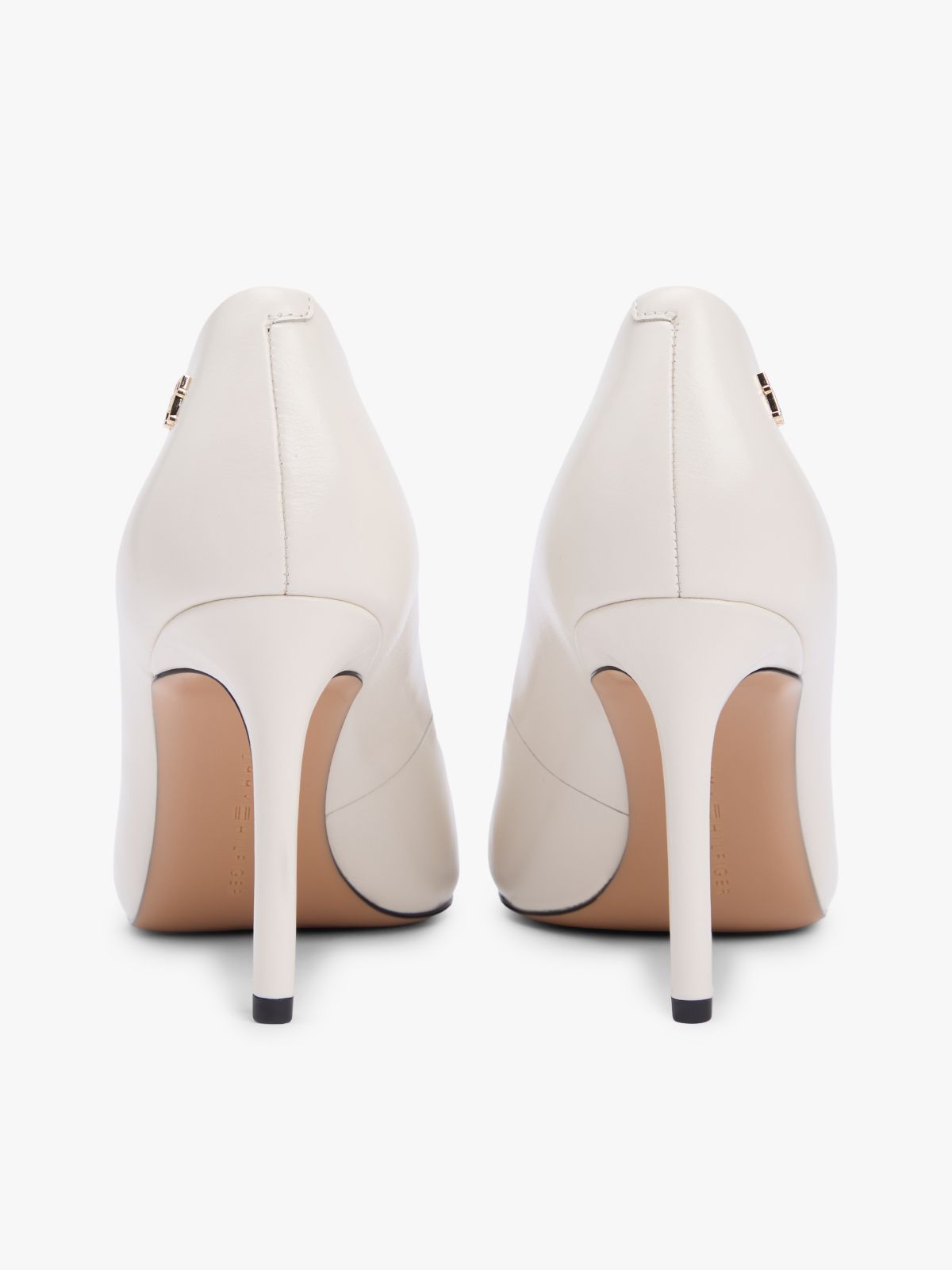 Leather Pointed Toe Stiletto Heels — Beige