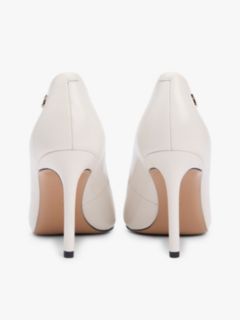 Leather Pointed Toe Stiletto Heels — Beige 4