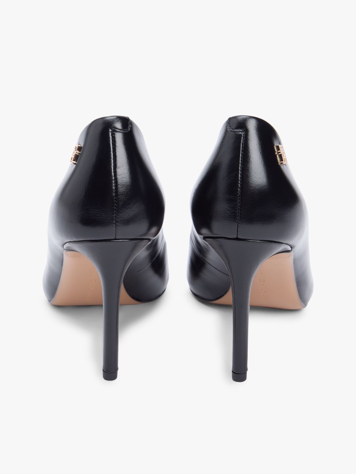Leather Pointed Toe Stiletto Heels — Black