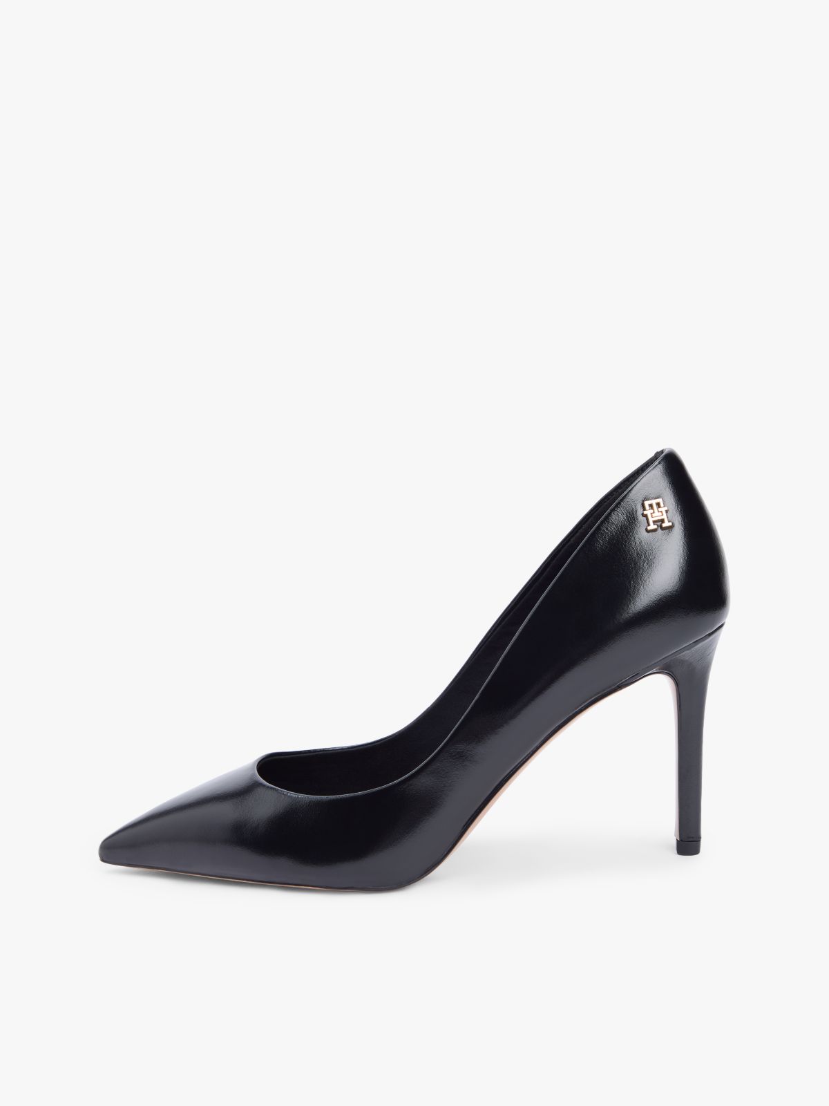 Leather Pointed Toe Stiletto Heels — Black