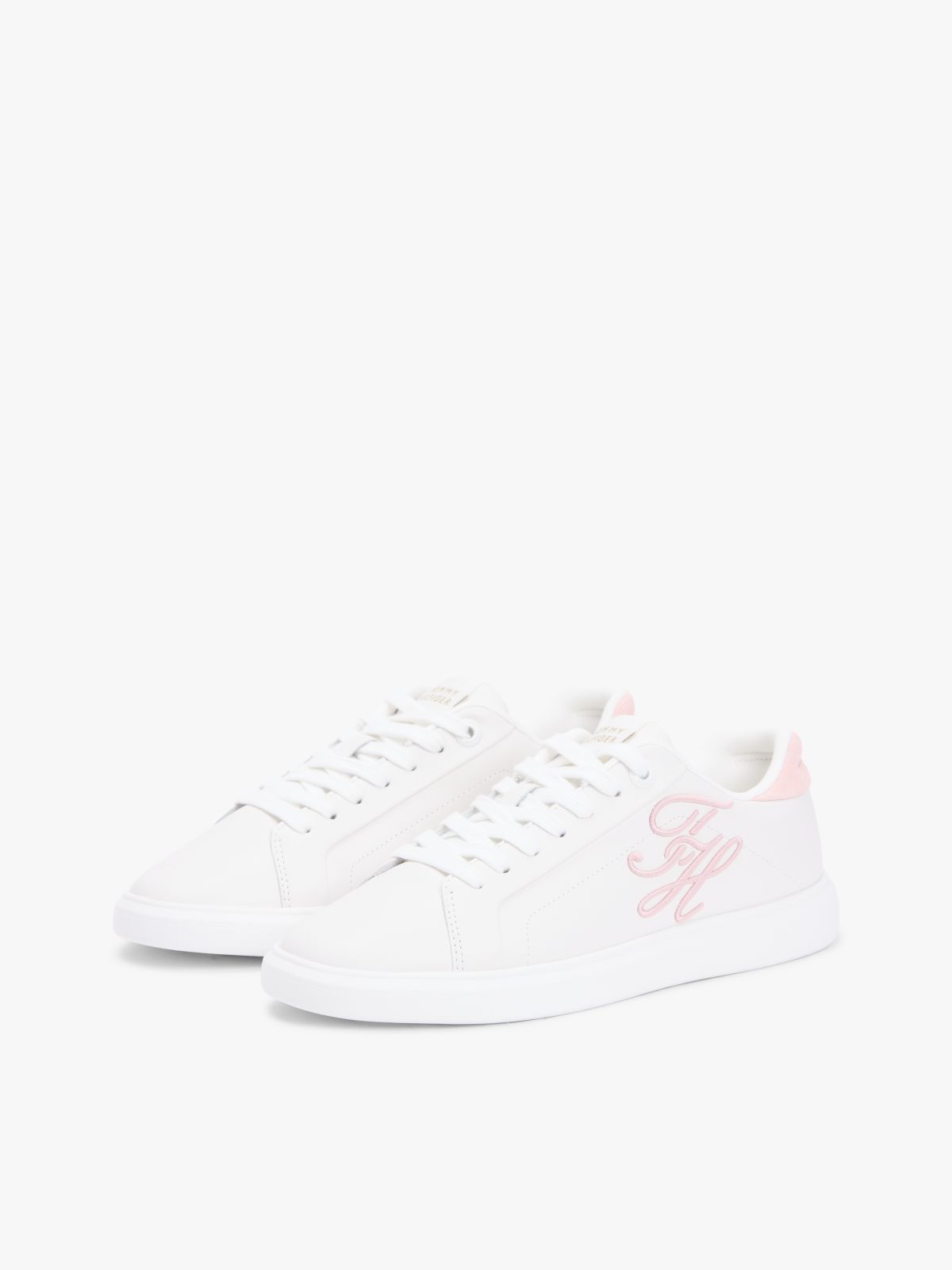 Hilfiger Icon Leather Logo Embroidery Court Trainers — White
