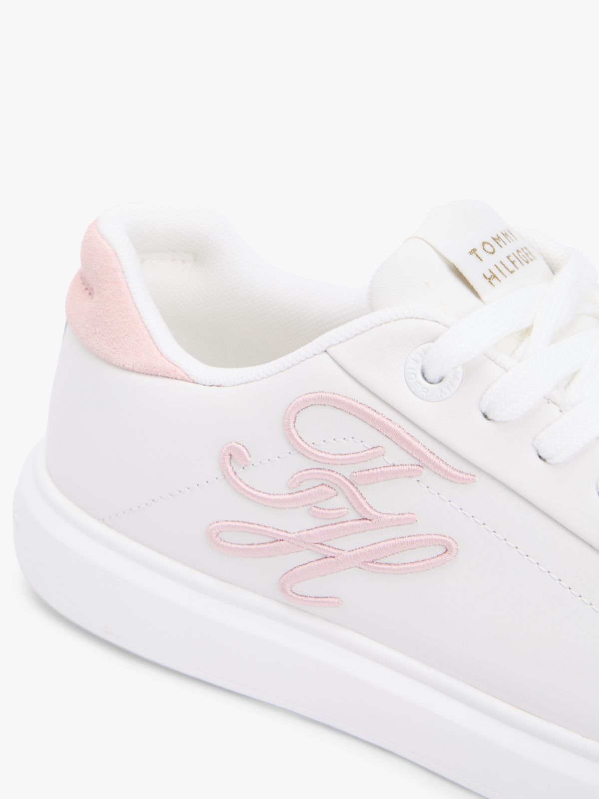 Hilfiger Icon Leather Logo Embroidery Court Trainers — White