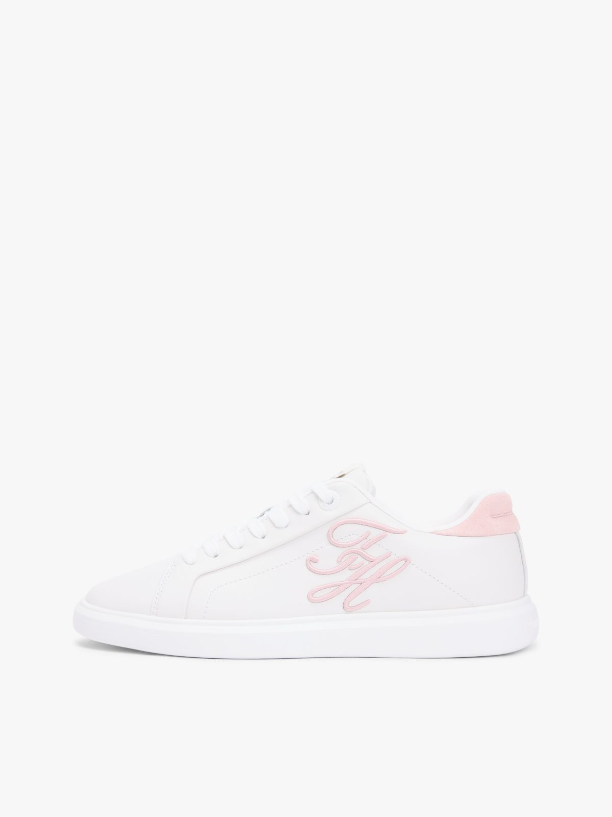 Hilfiger Icon Leather Logo Embroidery Court Trainers — White