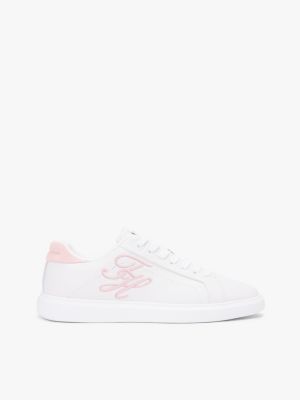 white hilfiger icon leder-court-sneaker mit logo für damen - tommy hilfiger