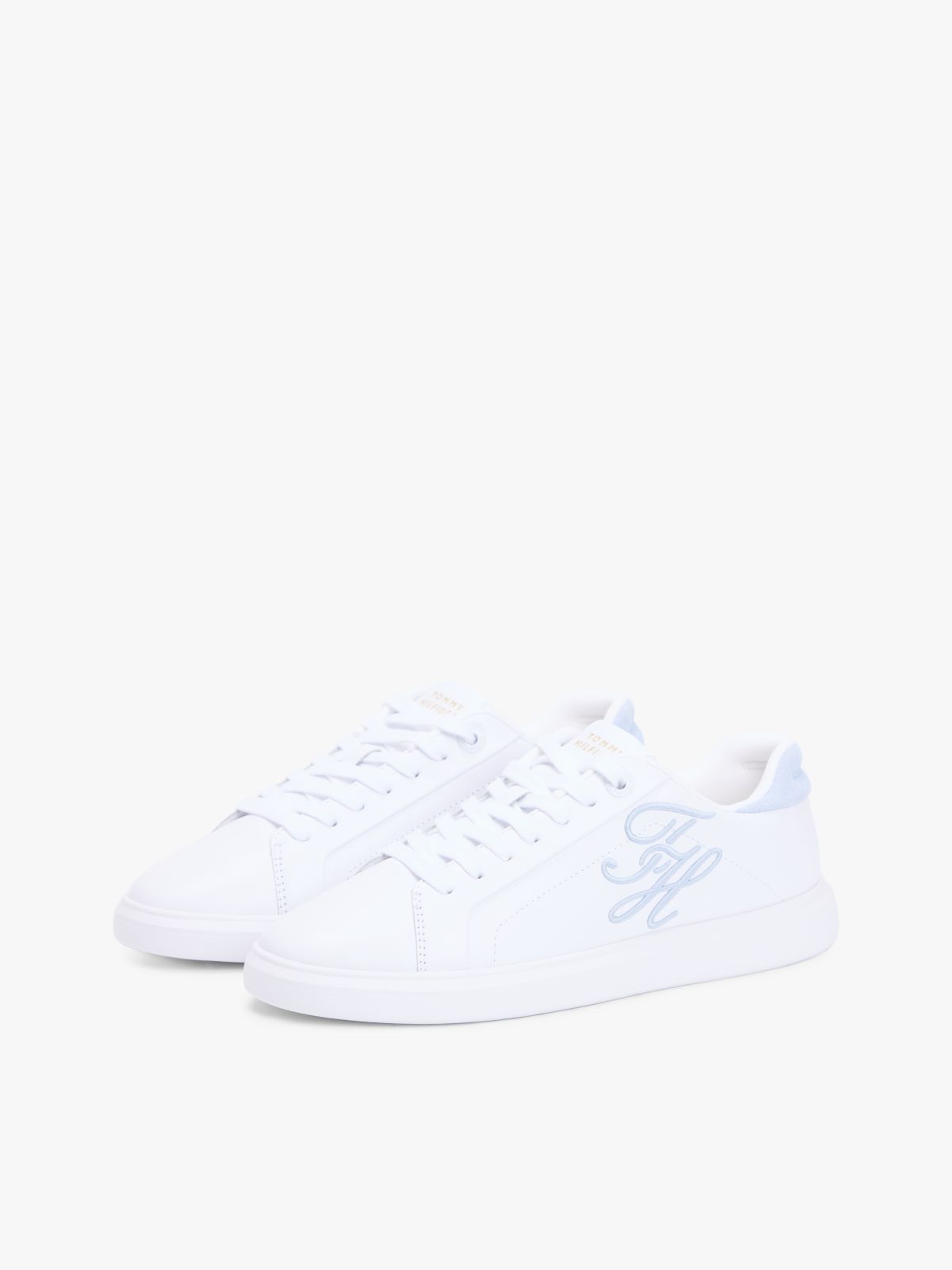 Hilfiger Icon Leather Logo Embroidery Court Trainers — Beige