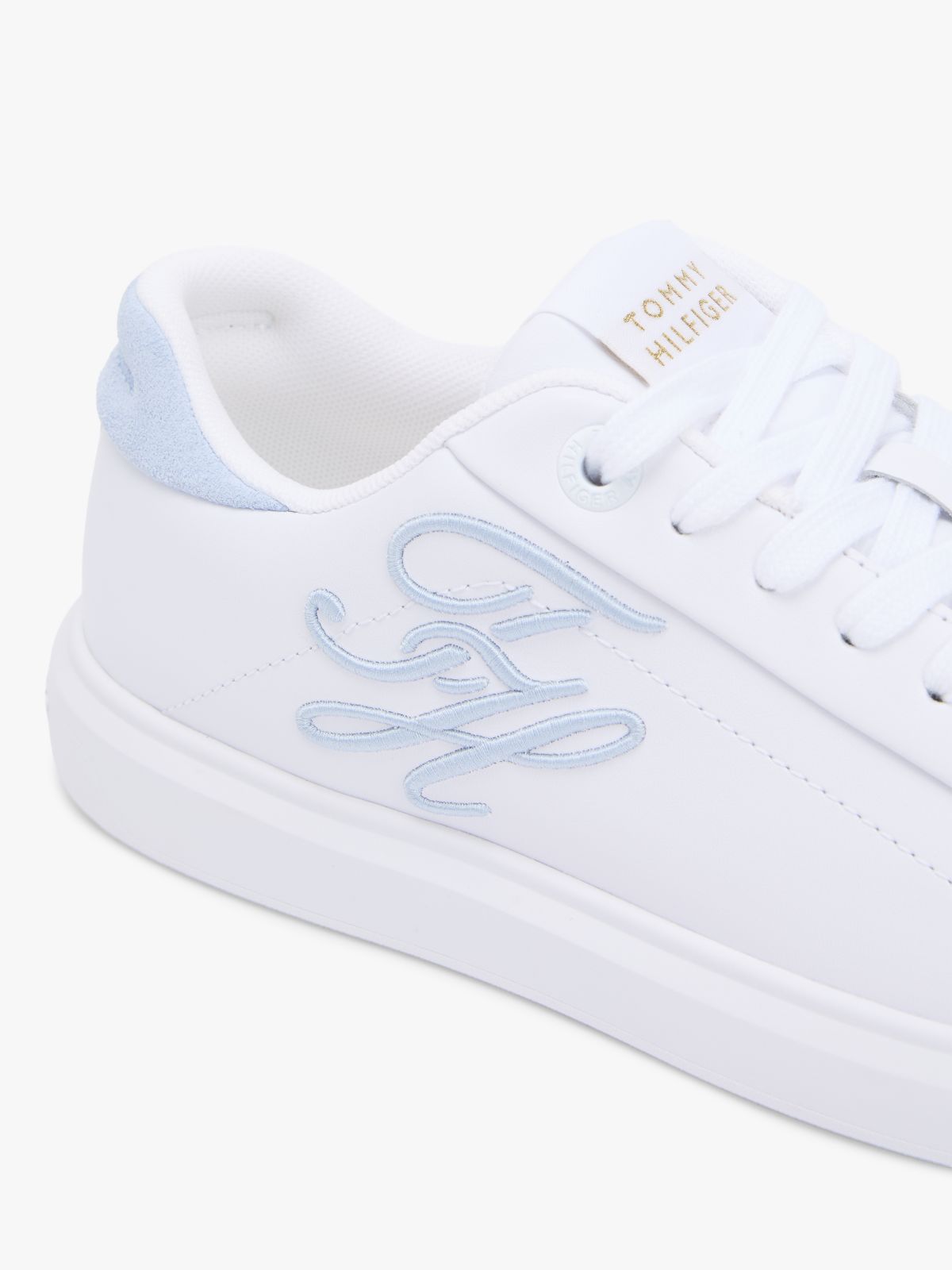 Hilfiger Icon Leather Logo Embroidery Court Trainers — Beige